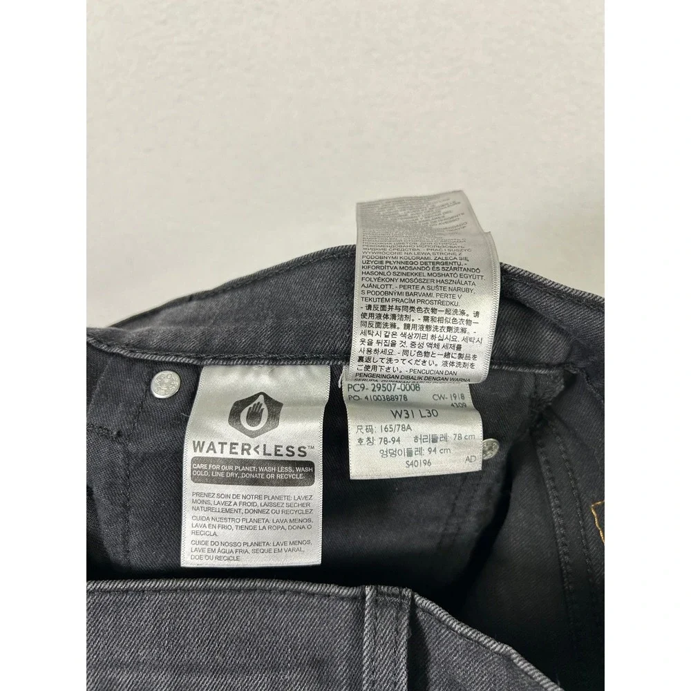 Streetwear Grunge‎ Levis Mens 31x30 Black 502 Regular Taper WaterLess Jeans